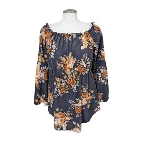 Fairy Goth Top Womens Plus 2XL Black Brown Floral Cottage Y2K Bell Long Sleeve